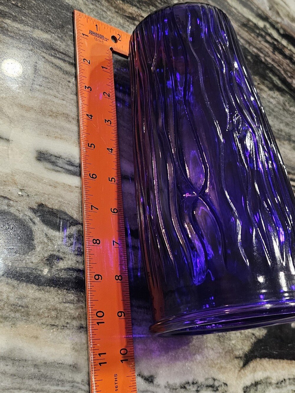 Textured Purple Glass Vase Tree Bark - Picture 5 of 6